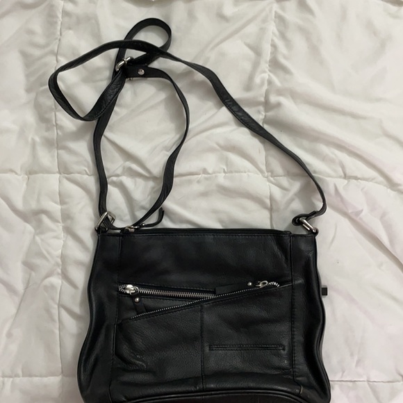 Black leather crossbody purse tote - Picture 2 of 5